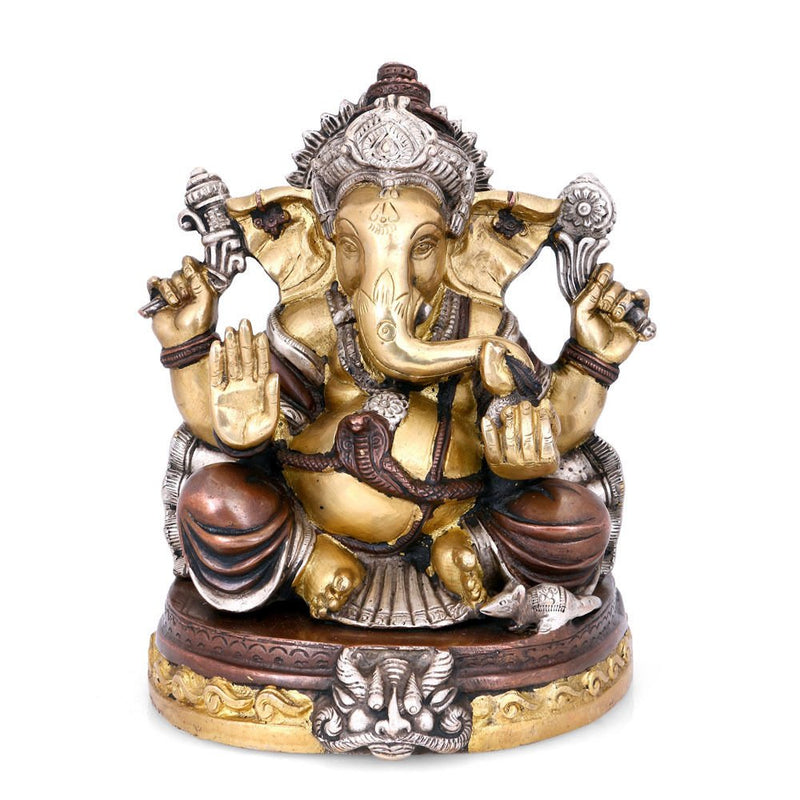 Collectible India Brass Taj Ganesha Idol, 10.5 Inches Height, Multicolour