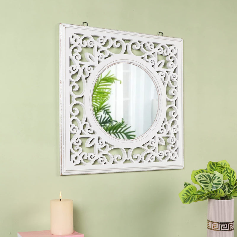 THE URBAN STORE Decorative & Hand Crafted Wooden Square Wall Mirror (50 x 50 x 2 CM)