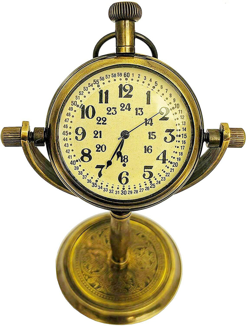 Antique Handmade Stand Solid Antique Finish Brass Table Clock