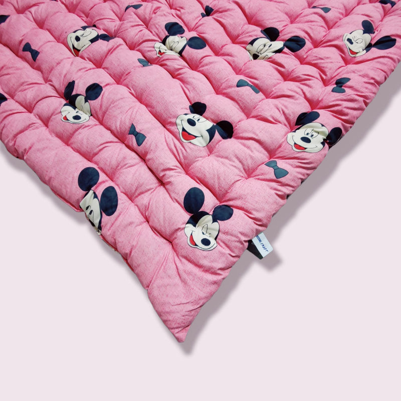 Deevine Craft Soft Orthopedic Cotton Foldable Mattress | 3D Printed Design | Lightweight and Comfortable Single Firm Gadda (Pink Mickey Mouse Mattress, 5X6 ft 60X72 Inches)