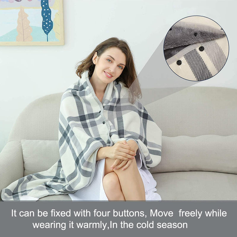 FURN ASPIRE Multi-Wear Soft Stylish Lightweight Double Layered Warm Wearable Flannel Shawl/Blanket Comfy Poncho with Buttons Winter Cape for Office Home Travel Outdoors (Style3)