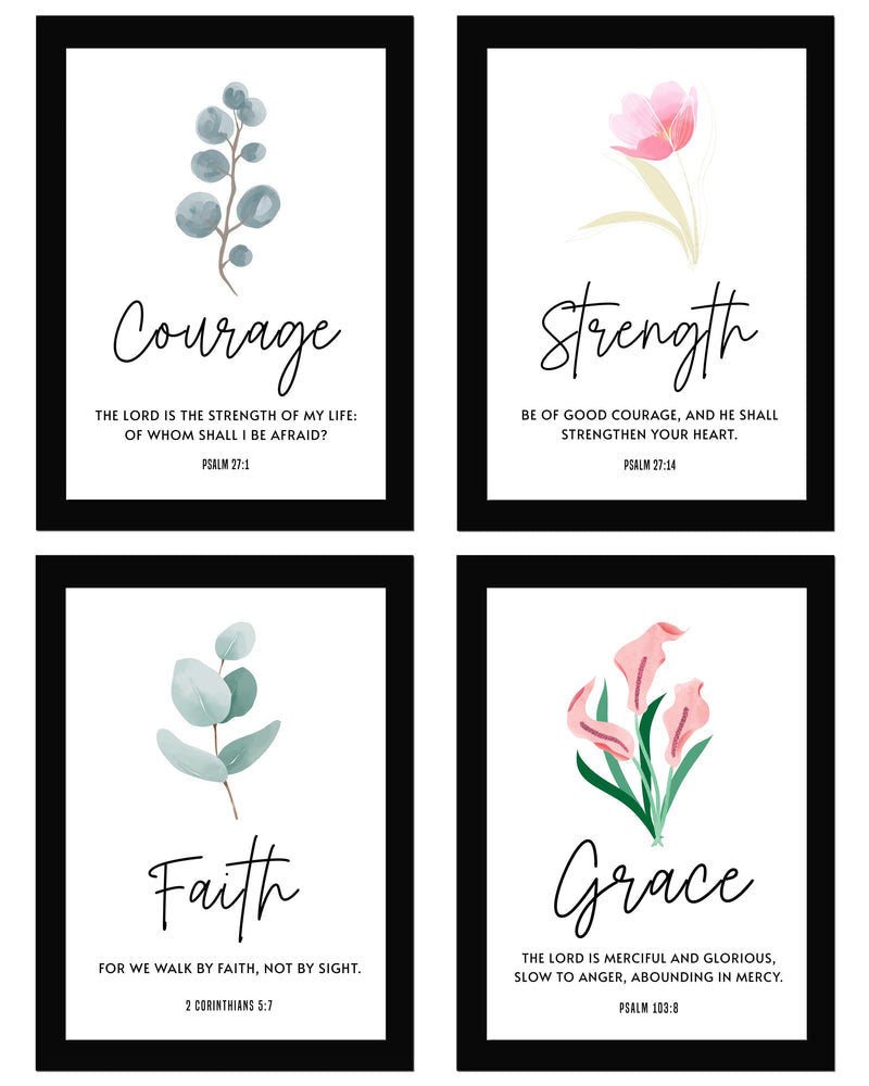 AR Creative Synthetic Courage - Bible Verse Wall Art, Bible Quotes Print With Frame, Home, Office Decor, Bible Quotes Poster (13.6 Inch X 10.2 Inch), (Collarge 20.4 Inch X 27.2 Inch) Set Of 4