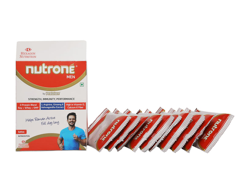 Nutrone Men Saffron Flavour 3 Protein Blend (Soy+Whey+SMP) Powder by Pentasure, 300g Carton with Free Shaker