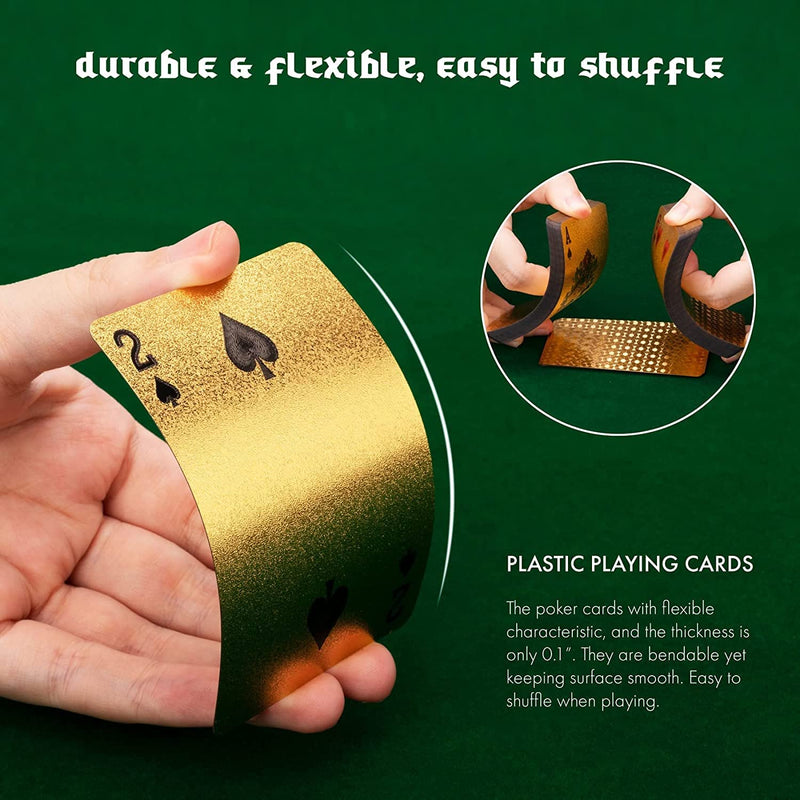 INDIA TOY Gold Deck of Waterproof Cards, Flexible PVC Plastic Gold Playing Cards Premium Poker Cards Gold Waterproof Playing Cards Washable Flexible Use for Party Game