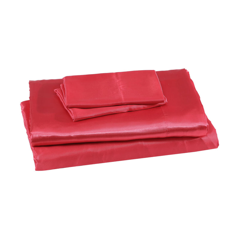 Elite Home Products MICSSQU611LUSA 100% Luxury Satin Polyester Solid Sheet Set, Queen, Red