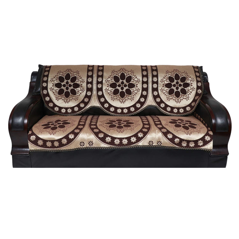 A.P HANDLOOM 6 Pc Cotton Ambi Printed Set of 5 Seater (3+1+1) Sofa Cover (Coffee, Dark Brown)