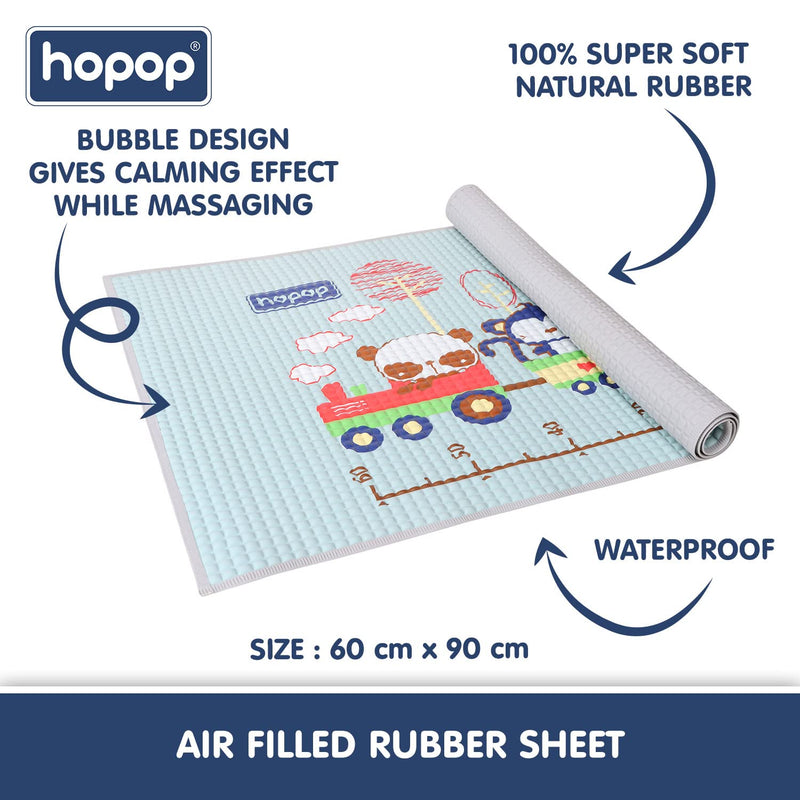 Hopop Air Filled Rubber Mat | Multipurpose Waterproof Mat for Baby Massage or Diaper Change | Size 60x90cms | Train-Blue