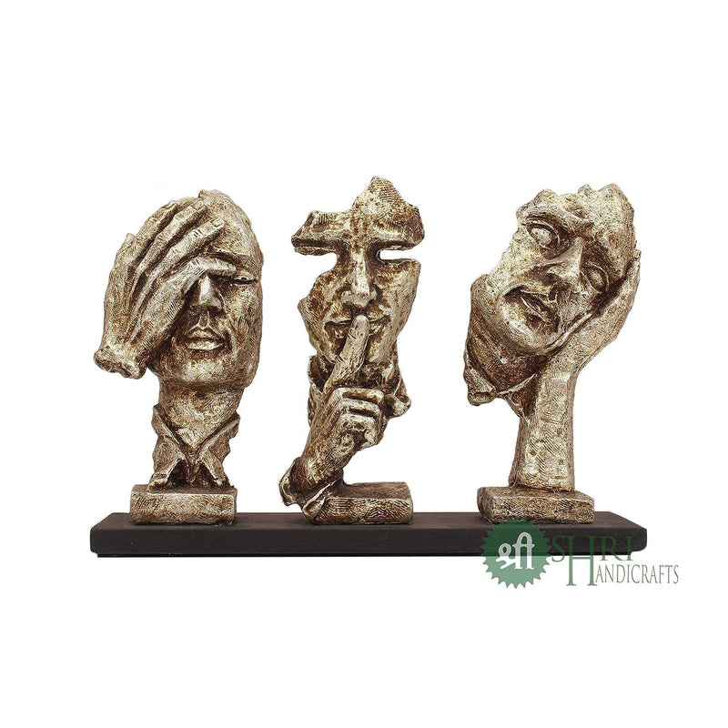 Shri Handicrafts Porcelain hree Modern Human Faces Statue, 21x9x18 cm, Silver