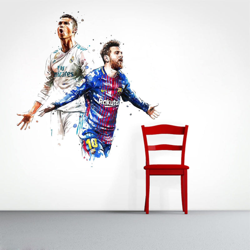 Sticker Yard Ronaldo with Messi Vinyl Wall Sticker for Living Room/Bedroom/Office and All Decorative Wall Stickers Size 55X55CM