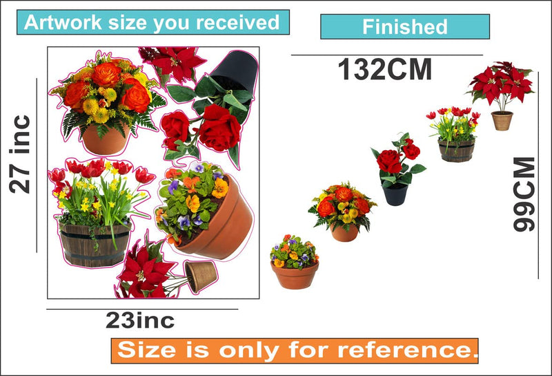 5 Pieces 3D Abstract Flower Pot Wall Sticker Standard Size -130x99 cm