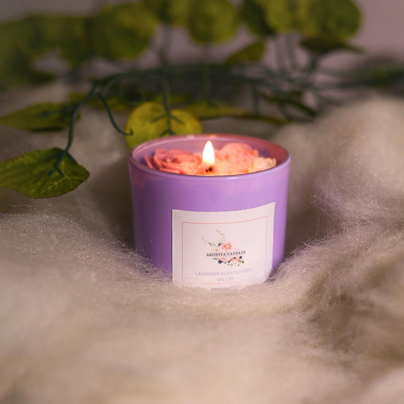 Arodiya Candles Lavender Scented Rose Valley Soy Wax Scented Candle for Women Men Wedding Birthday Christmas Gift Decorative Candle Aromatheraphy Candles Burn Upto 22 Hours (200 Gm)