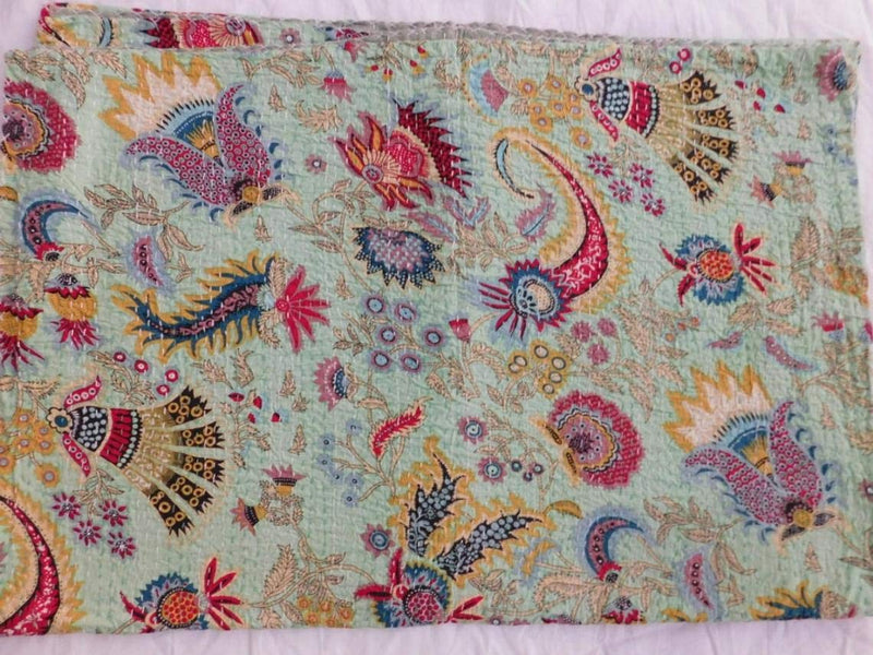 Textile Work Creations Kantha Quilt Hippie Bed Cover Throw and Cotton Blanket Twin Size Kantha Quilt Handmade 60x90 inch Single Size