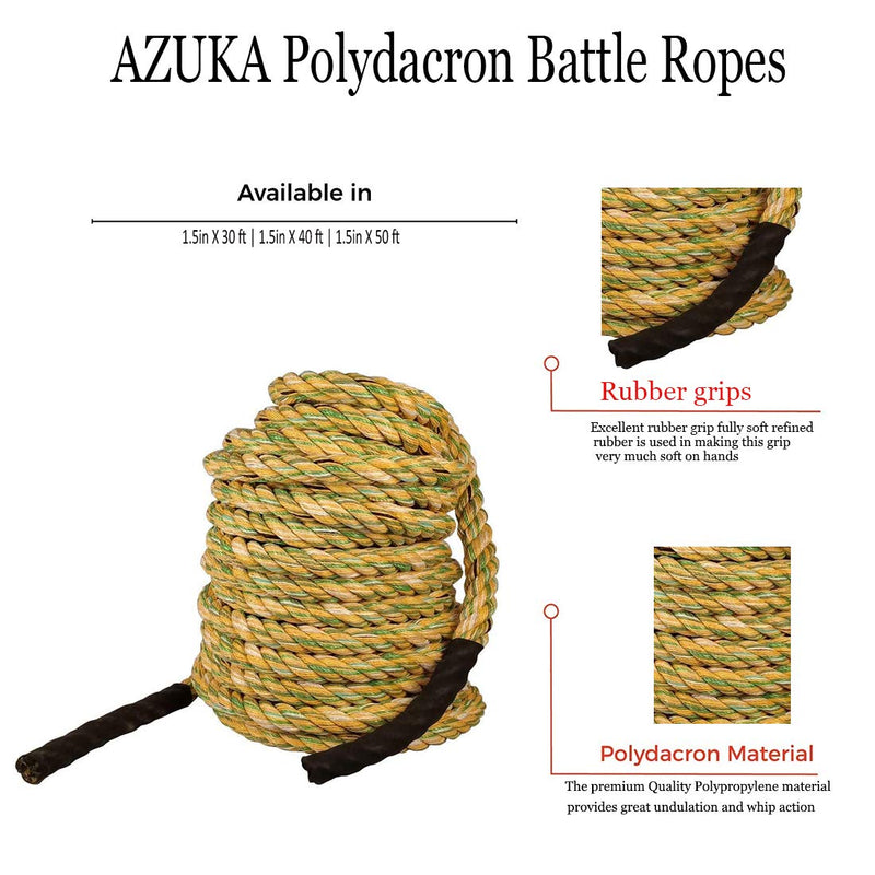 AZUKA® Ultimate Fitness Strength Training Battle Rope 1.5 inch 40ft,Weight-9.5kg (Multicolour)