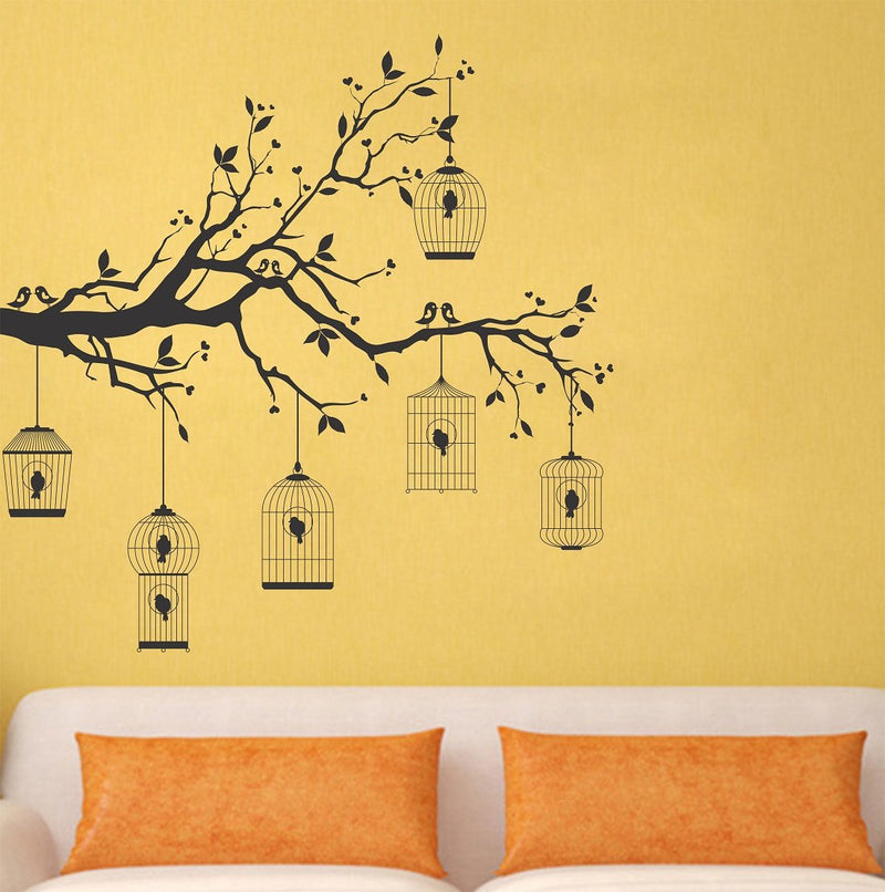 WALLSTICKY Tree with Birds in CAGE Sticker