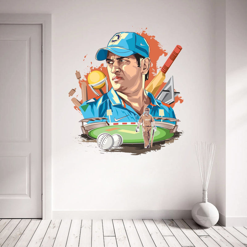 Sticker Yard Ms Dhoni Cricket Vinyl Wall Sticker for Living Room/Bedroom/Office and All Decorative Wall Stickers Size 55X55CM