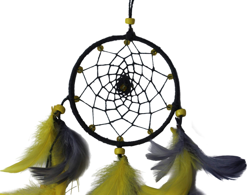 Daedal dream catchers Hand Made Hand Crafted Wind Chime Little Bitty Dream Catcher Wool and Wool Blend, 31 x 14 x 2 cm, Grey and Yellow DDC126LYG N