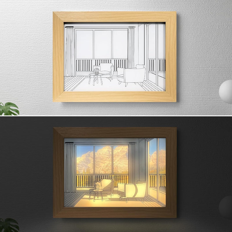 One94Store 3D LED Sunset Painting with Indoor Hall Design LED Light Photo Frame and Three Lighting Modes, Wall Art Decor, Bedside Lamp, Perfect for Living Room, Bedroom