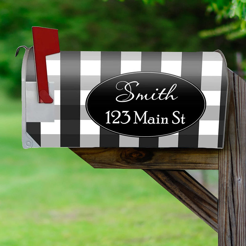 VWAQ Custom Address Mailbox Covers Magnetic - Personalized Plaid Mailbox Magnet Decor - PMBM6 (Black)