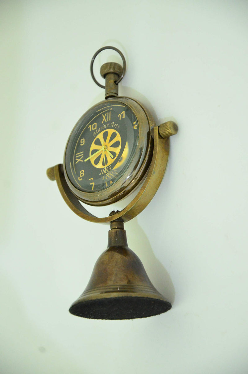 USEW Handmade Antique Brass Desk & Shelf Clock Nautical Desk & Table Decor Paperweight Clock for Home, Office, Reception Counter Clock