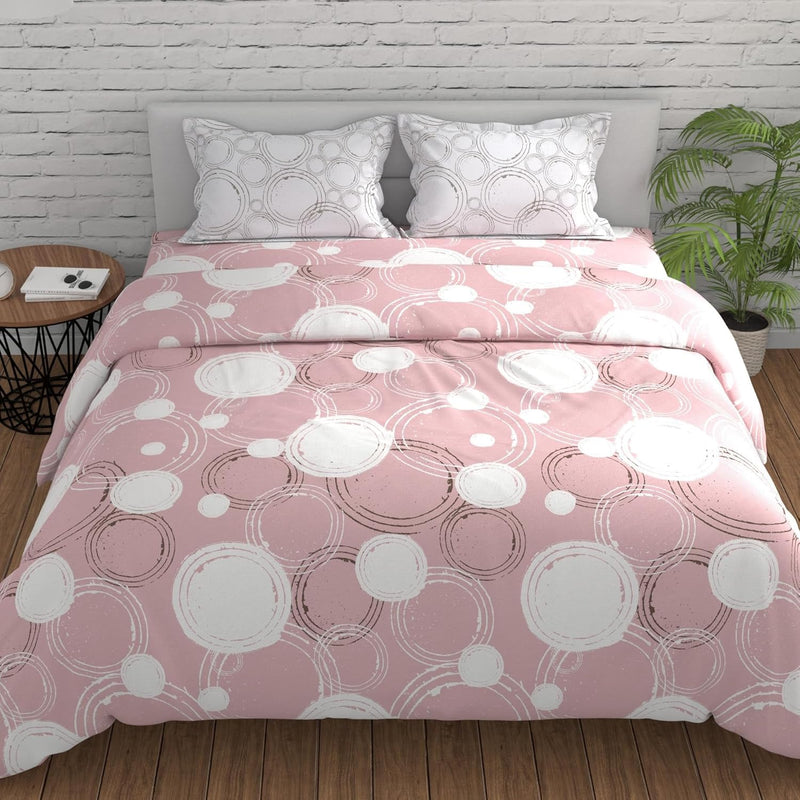 Huesland by Ahmedabad Cotton 144 TC King Size Bedsheet Cotton with 2 Pillow Covers | Sphere | 108 x 108 inches | Pastel Peach & Off White