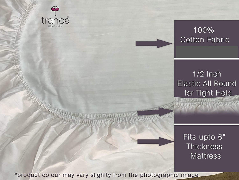 Trance Home Linen Cotton 400 Tc Elasticated Fitted Bedsheet with Pillow Covers (White, King Size)