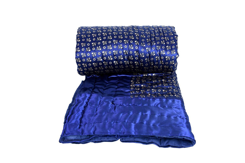 SVT Traditional Famous Jaipuri Beautiful Floral Print in Silk Royal Blue Jaipuri Rajai/Razai/Quilt Double/Double Bed Quilt/Comforter/AC Quilt/AC Comforter