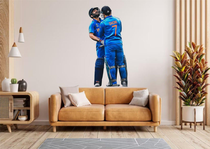 Ruhi Decor MS Dhoni with Kohli Funny Moment Wall Sticker PVC Stickers Waterproof Laminated Wall Stylish for Living Room