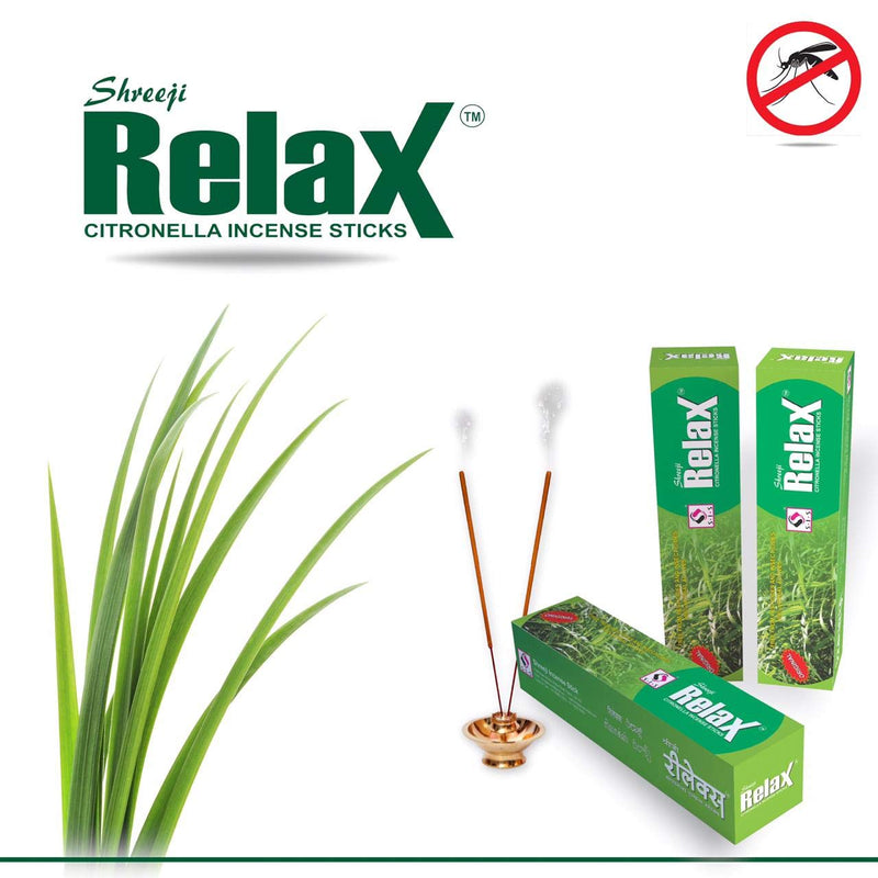 Shreeji Relax 240 Citronella Incense Sticks Mosquito Repellent Agarbatti - Herbal and Natural (Pack of 2 Boxes x 12 Pouches x 10 Sticks per Pouch= 240 Sticks)