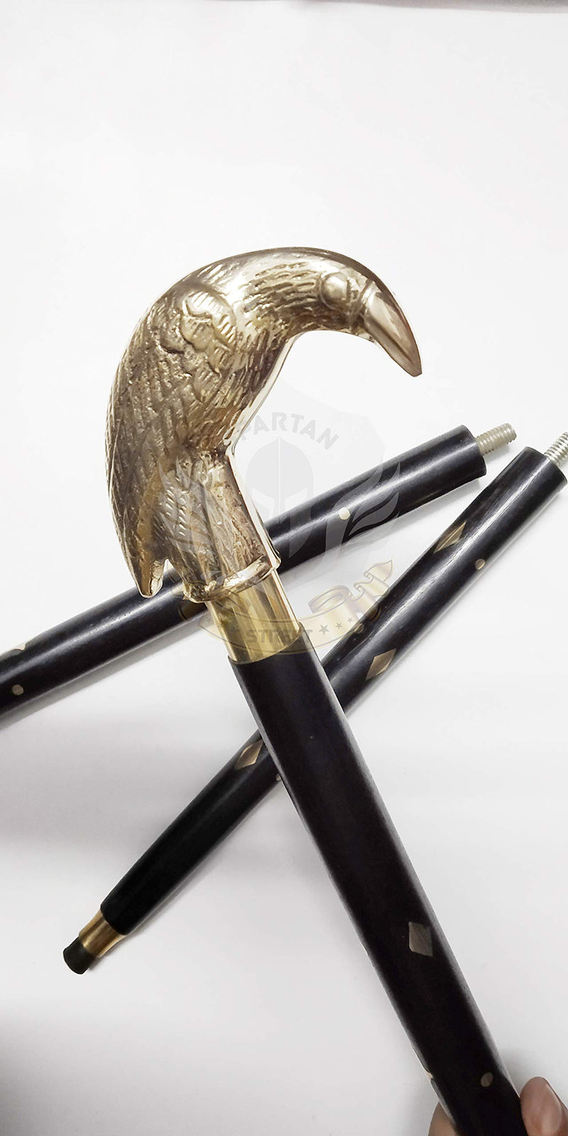 Spartan Street Brass Eagle Replica Handle Wooden Crafted Work Black Wooden Shaft Walking Cane