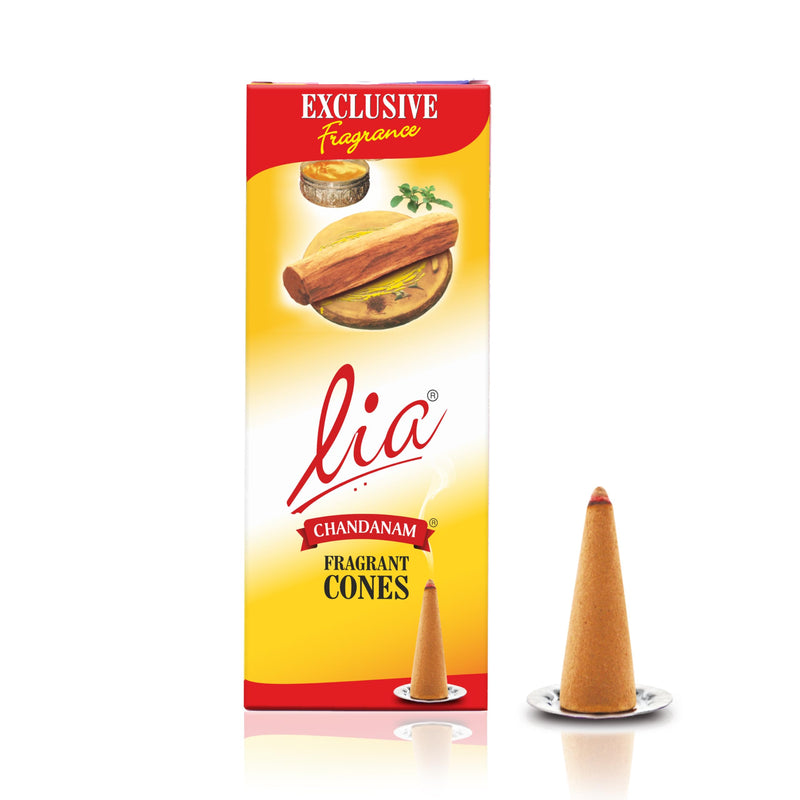 Cycle Pure Lia Chandanam Fragrant Dry Dhoop Cones - 192 Cones with Free Cone Holder | Chandan Fragrance for Daily, Puja, Meditation & other Rituals | Pack of 6 (32 Cones/pack)