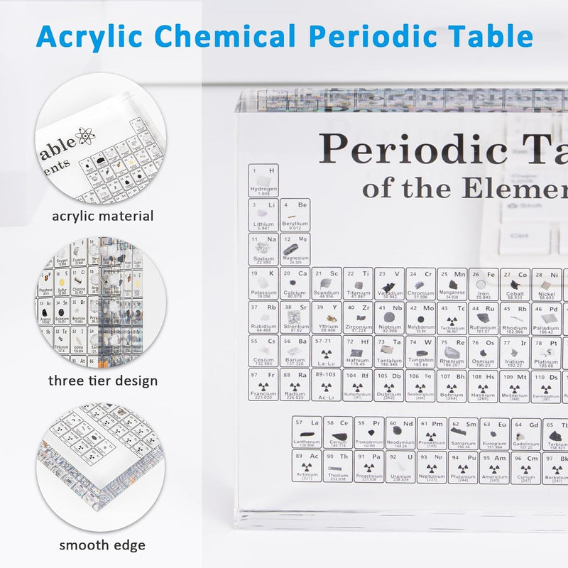 BRAINLE Real 3D Periodic Table of Elements Chart, 118 Elements Printe On Acrylic Glass 20 CM x 12.5 CM Large Chemistry, Science Educational Poster Gift for Science Lovers