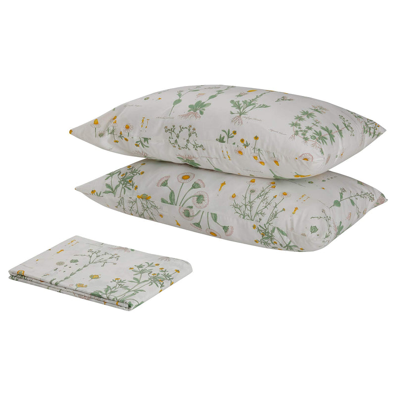 Ikea Cotton Strandkrypa Floral Double Bedsheet and 2 Pillowcase, White, 240x260/50x80 cm (94x102/20x32)