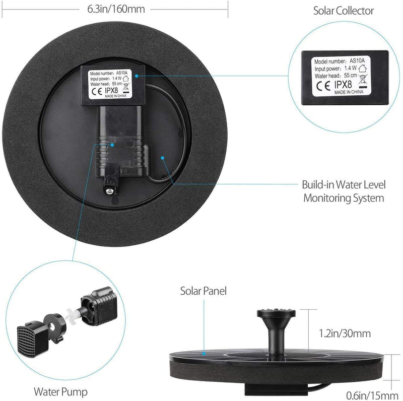 TRIDEO Solar Bird Bath Fountain Pump, Upgrade Solar Fountain with 5 Nozzle, Free Standing Floating Solar Powered Water Fountain Pump for Bird Bath, Garden, Pond, Pool, Outdoor