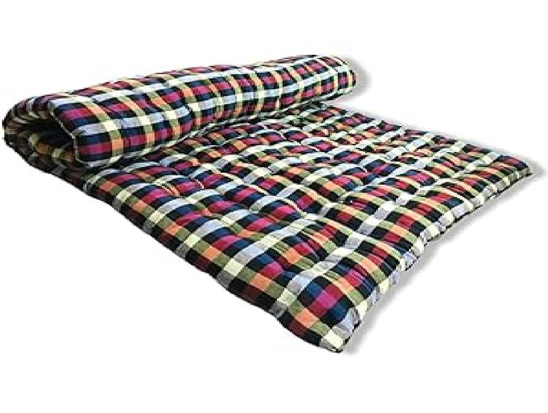 HB Msala Soft Cotton Multicolour Mattress, 5x6 ft, Normal, Cotton Gadda, Black Cotton Filled, Hand Made Quilt, Reversible, for Camping, Travel, Hiking, Yoga, Beach