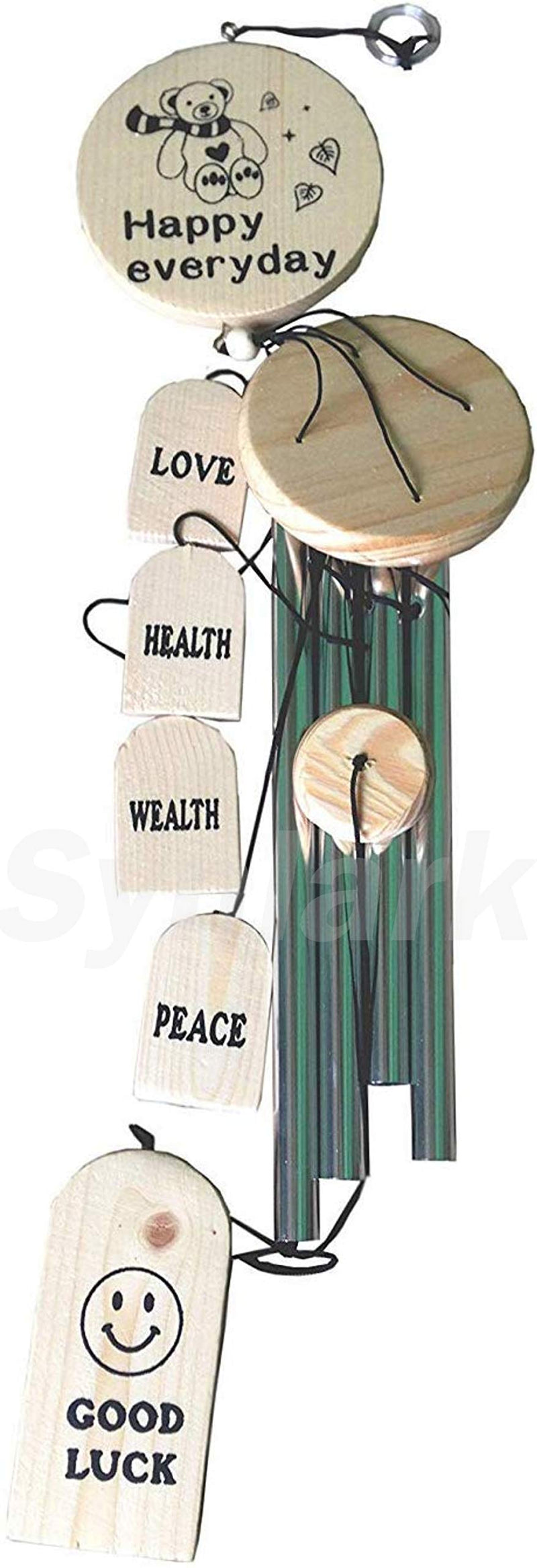 Synlark Good Luck Wooden Wind Chime with Positive Energy 4 Silver Pipes for Home & Office Decoration (34 Inches) (Good Luck)