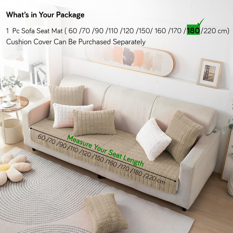 HOKIPO Premium Plush Sofa Cover Mats for L Shape and 1/2/3 Seater Sofa. Make Your Own Sofa Cover Set, Mat Length 90(D) x 180(L) cm, Beige (AR-5036-BGE)