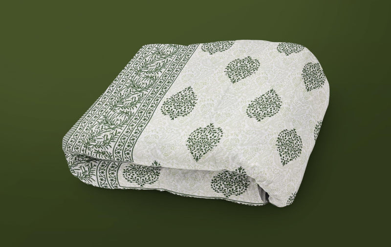 Silvatt 100% Jaipuri Cotton King Size Bedsheet for Double Bed, 1 Cotton Bed Sheet Double Bed (90 X 108 Inches) with 2 Pillow Covers | Bedsheet Double Bed Cotton Ethnic Green Taditional Leaf Pattern