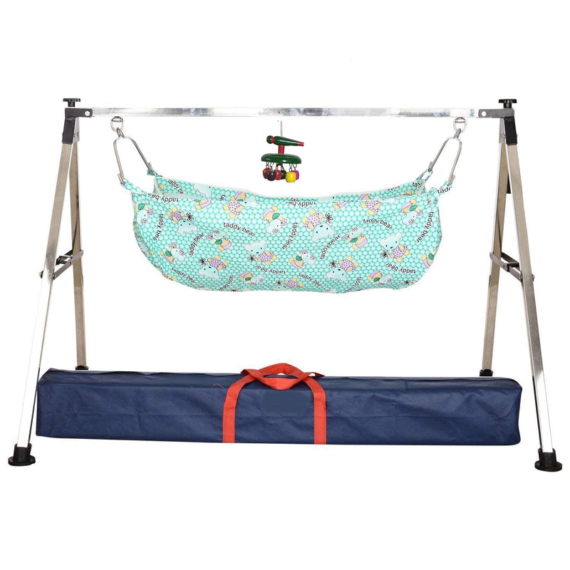 A TO Z HUB Baby Unisex Portable Folding Swing Cradle/Ghodiyu/Crib/BabyJhula/Baby Palna with Free Cotton Hammock (Black Silver)