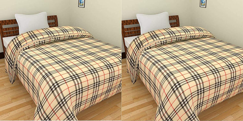 CK CREATION 100% Reversible Single Bed Dohar Combo Microfiber, Polycotton Set of 2 Pc (Cream Check-)