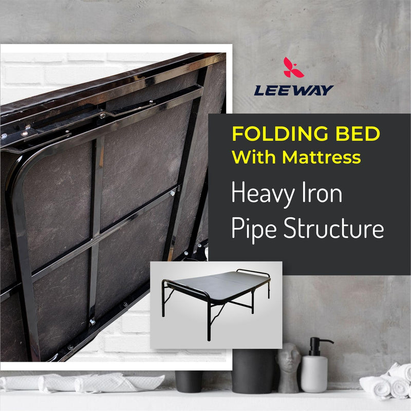 LEEWAY Metal Folding Bed - Single Size with Single Layer Mattress, Spare Bed, Easy Storage Bed, Portable Bed, Guest Bed. This Space-Saving Bed Offers Comfortable Sleeping, Bed Size (3ft x 6ft)