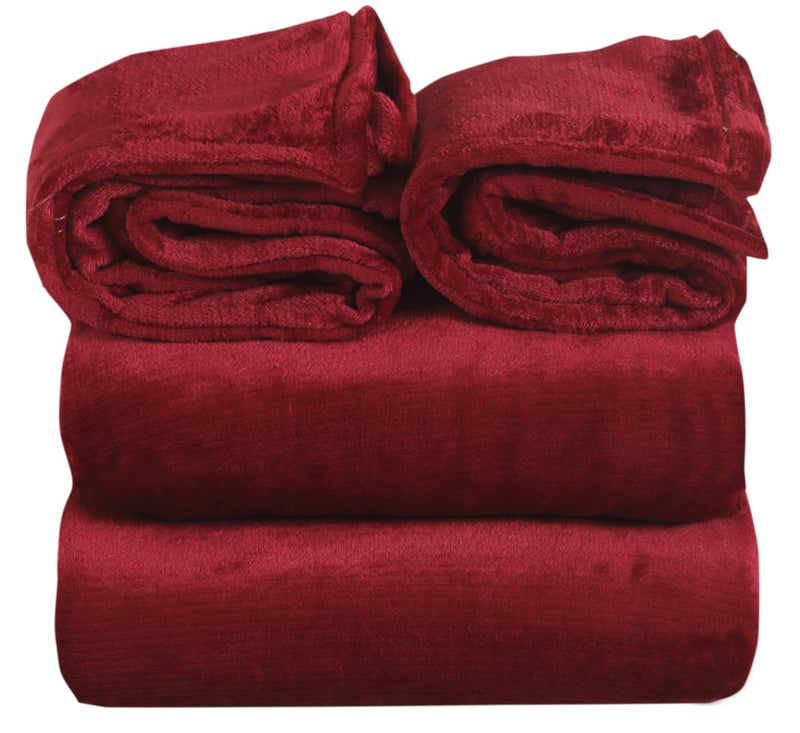 Nendle Maroon Super Soft Velvet Warm Flannel 190 GSM Luxurious Solid Winter Bedsheets for Double Bed Sheet (90 * 100 Inches) with Plush Feel Pillow Covers (18 * 27 Inches)