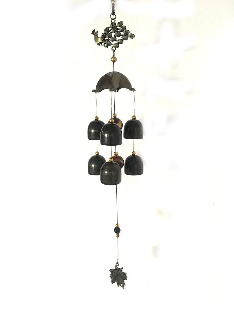 CrazyCrafts Metal Wind Chimes for Home Balcony Garden Positive Energy, Home Decor Hanging Long Brass Bells Gifts for Loved Ones 6 Bells Black Metal