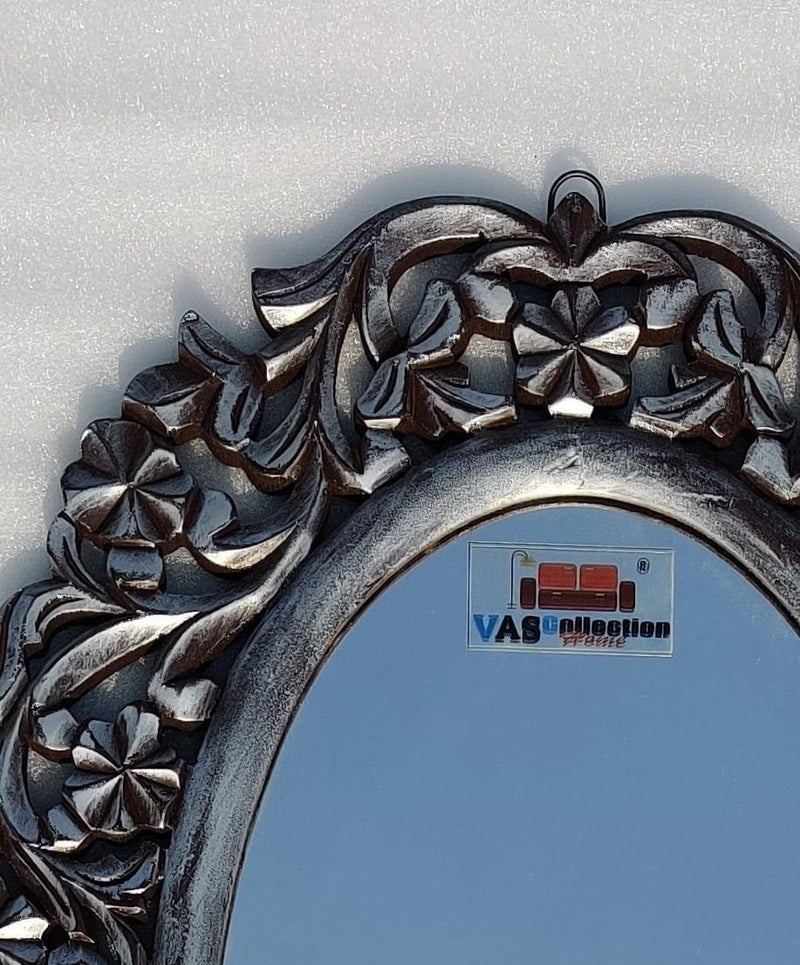 VAS Collection MDF Mirror Frame Fro Wall Decor,Bedroom,Living Room,Bathroom & Hallway Brown Silver Glossy Finish