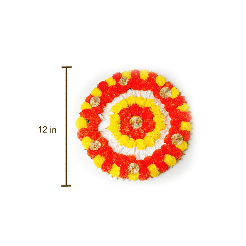 RR Crafts Gajra Rangoli – Reusable Rangoli Mats with Artificial Marigold, Gota Flowers, and White Gajra for Festive Decor | Rangoli Door Mats (Pack of 2)