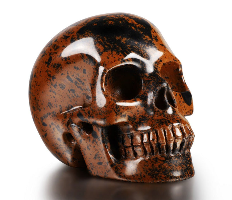 Skullis 2.0-3.0" Mahogany Obsidian Crystal Skull. Hand Carved Gemstone Fine Art Sculpture, Reiki Healing Stone Statue.