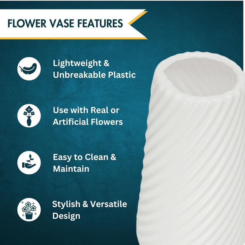 White Unbreakable Tabletop Vase Crafted for Bedroom, Living Room, and Office Aesthetics Decor with Real and Artificial Flowers (Pack of 1)