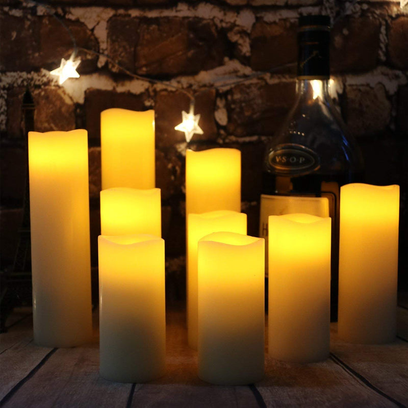 Antizer Flameless Candles Led Candles Pack of 9 (H 4" 5" 6" 7" 8" 9" x D 2.2") Ivory Real Wax Battery Candles with Remote Timer