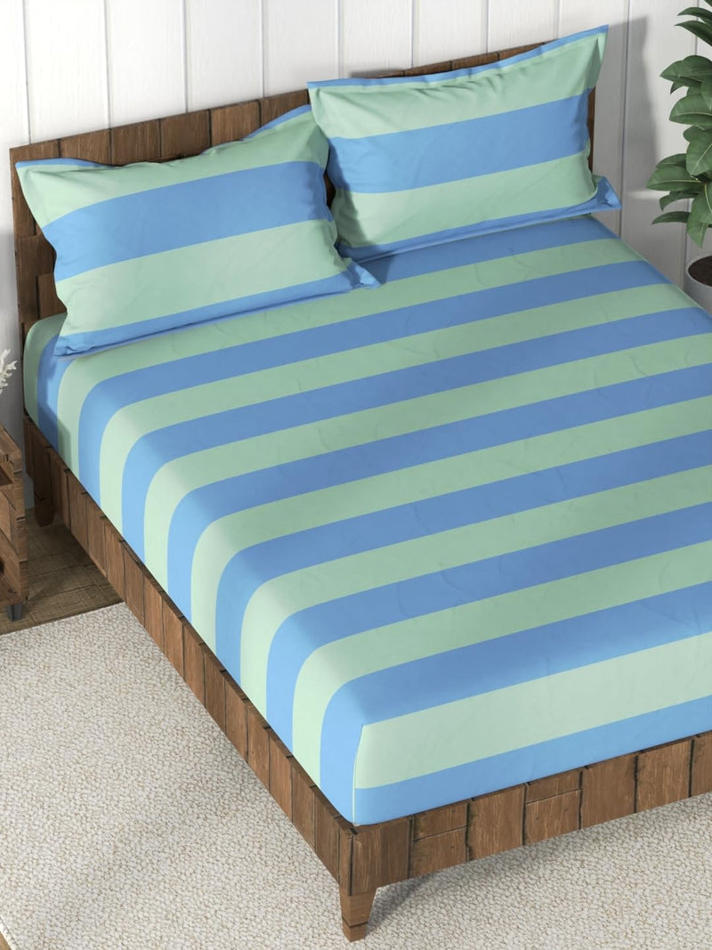 Nautica Super Soft 100% Cotton King Bedsheet and 2 Pillow Covers -3pc Set (Bristol) Stripe-Blue/Green