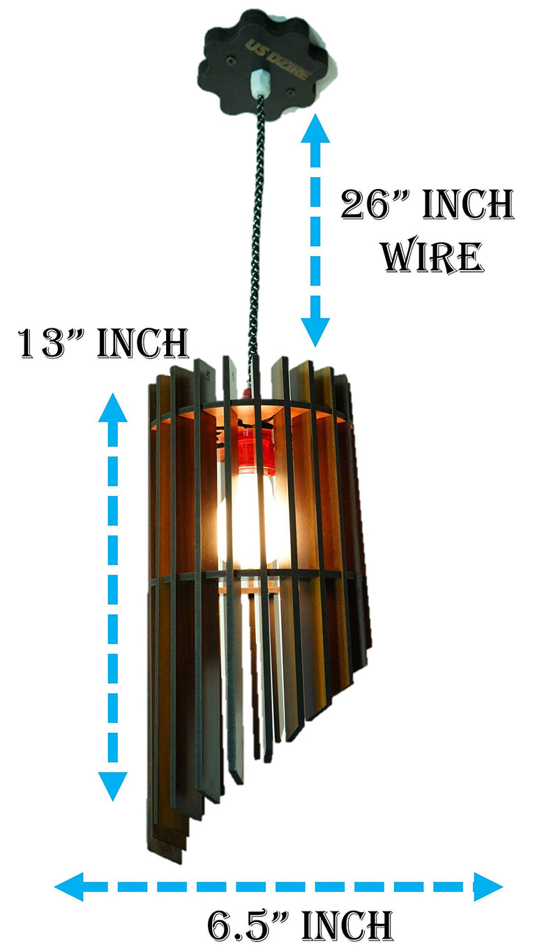 US DZIRE - THE BRAND OF LIFESTYLE 408 Hanging Lamp Electric Antique Wooden Ceiling Lights (with Gold Bulb) Living Room,Dining Hall,Home Decor Kitchen etc Pendants Lamp-15 Watts, Round