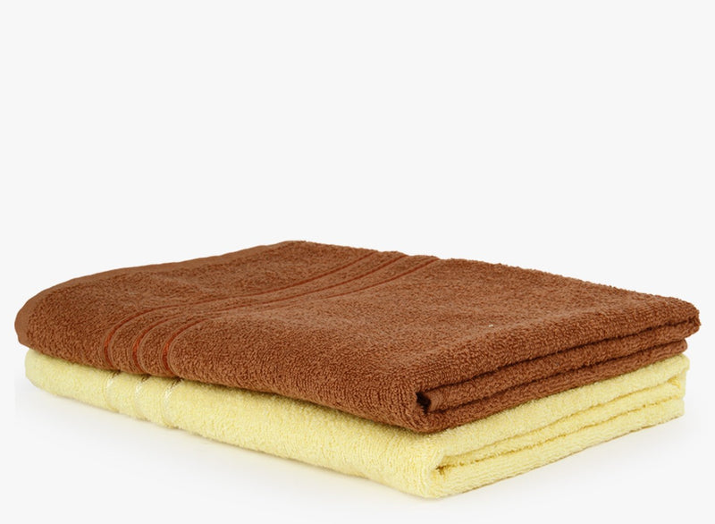 Bombay Dyeing Cotton Bath Towel 450GSM (2 Piece, Yellow, Brown)